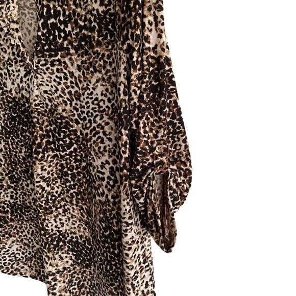 JONES STUDIO Leopard Cheetah Print Popover Blouse Brown Black M - Picture 4 of 6